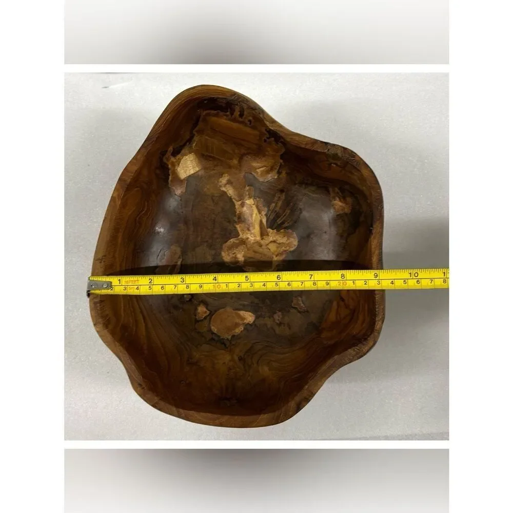 Vintage Pottery Barn Organic Teak Carved Wood Decorative Bowl - Natural Brown